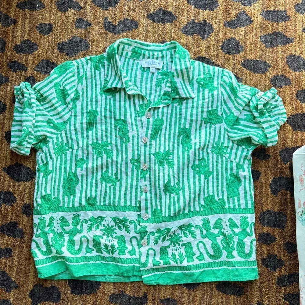 Calypso St. Barth linen blend short sleeve button up resort Mediterranean Large